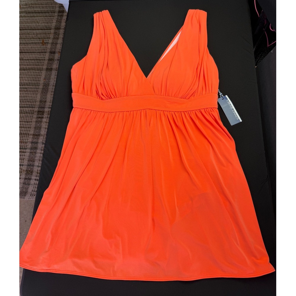 Sonnet Shores Swimdress 14 Orange Tummy Control One Piece Swimsuit NWT Cruise
